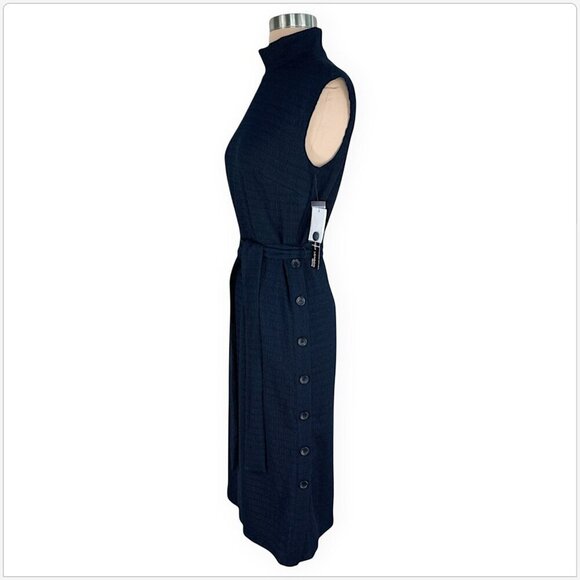 Maggy London Navy Mock Neck Crinkle Seersucker Knit Midi Dress NWT New 6P Petite - Picture 4 of 6